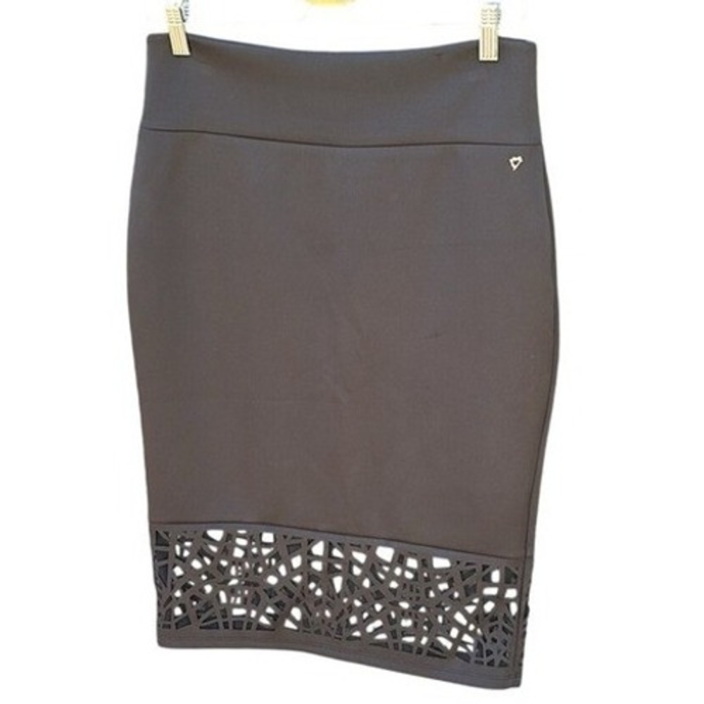 Thalia Sodi Black Laser Cut Pencil Skirt Women M Evening Holiday Party Chic